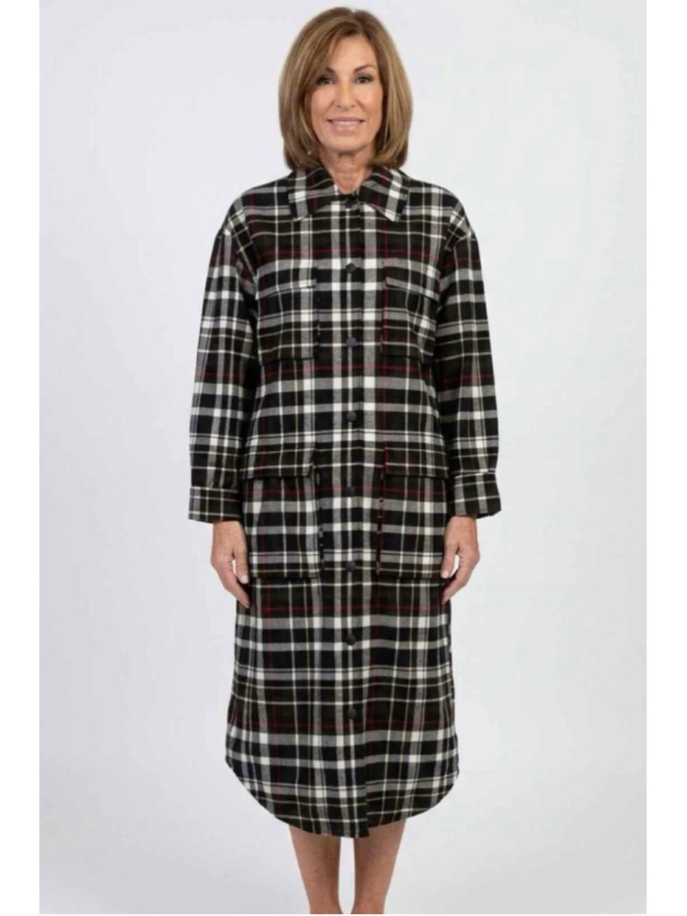Alice + Olivia Zazie Reversible Long Plaid Shacket Coat Small Gently Worn